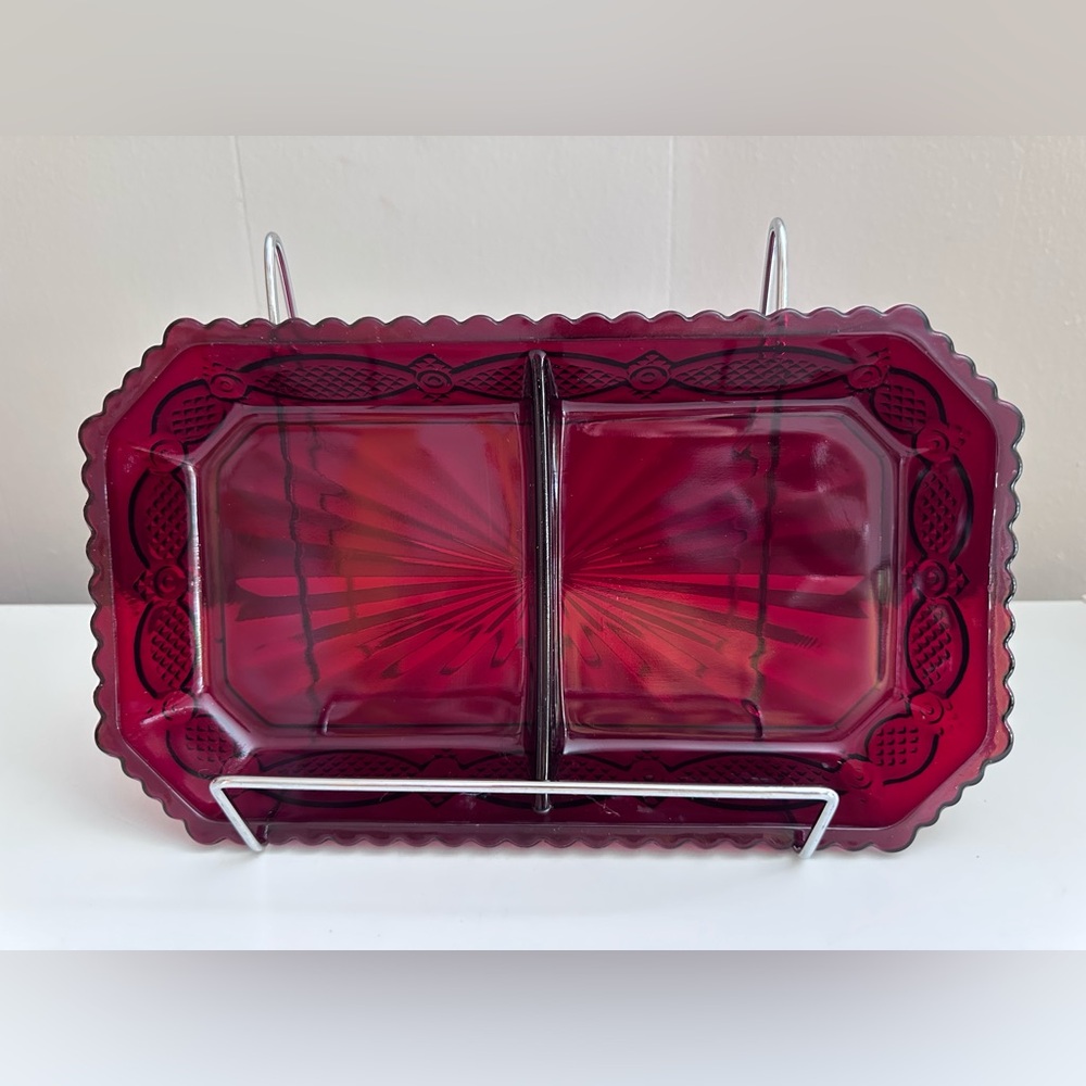 Ruby Red Divided Relish Serving Tray - Vintage Avon Cod Collection